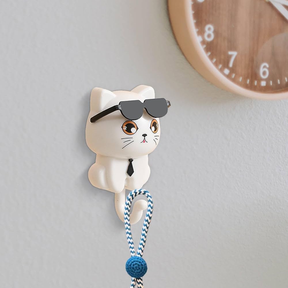 Cat Hook for Wall, Cute Cat Key Hook with Sunglasses