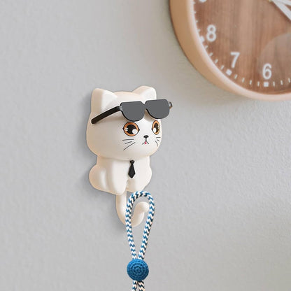 Cat Hook for Wall, Cute Cat Key Hook with Sunglasses