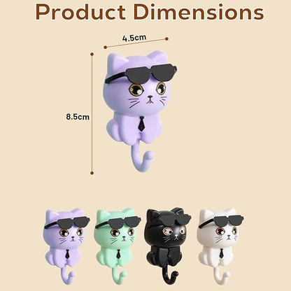 Cat Hook for Wall, Cute Cat Key Hook with Sunglasses