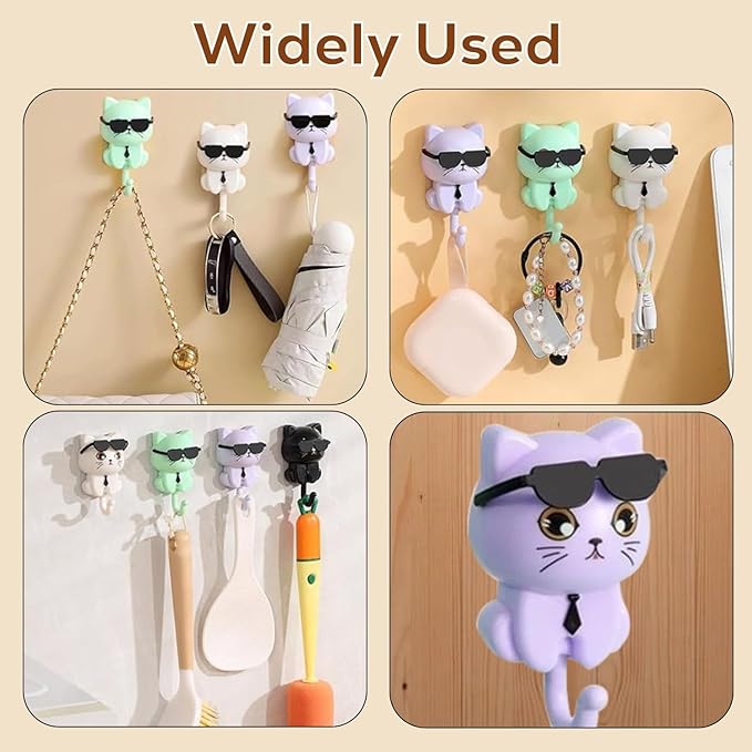 Cat Hook for Wall, Cute Cat Key Hook with Sunglasses