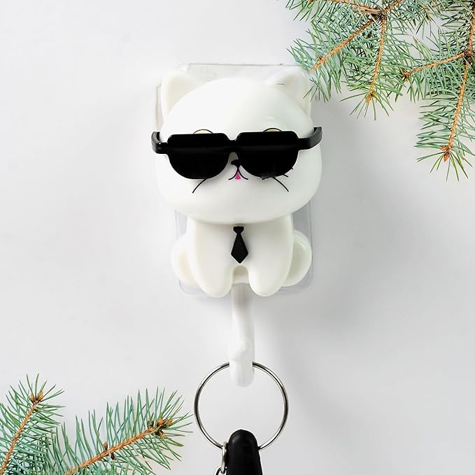 Cat Hook for Wall, Cute Cat Key Hook with Sunglasses