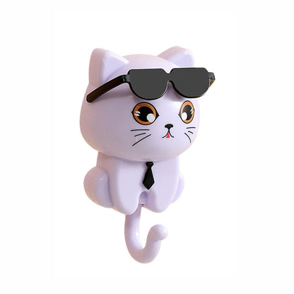 Cat Hook for Wall, Cute Cat Key Hook with Sunglasses